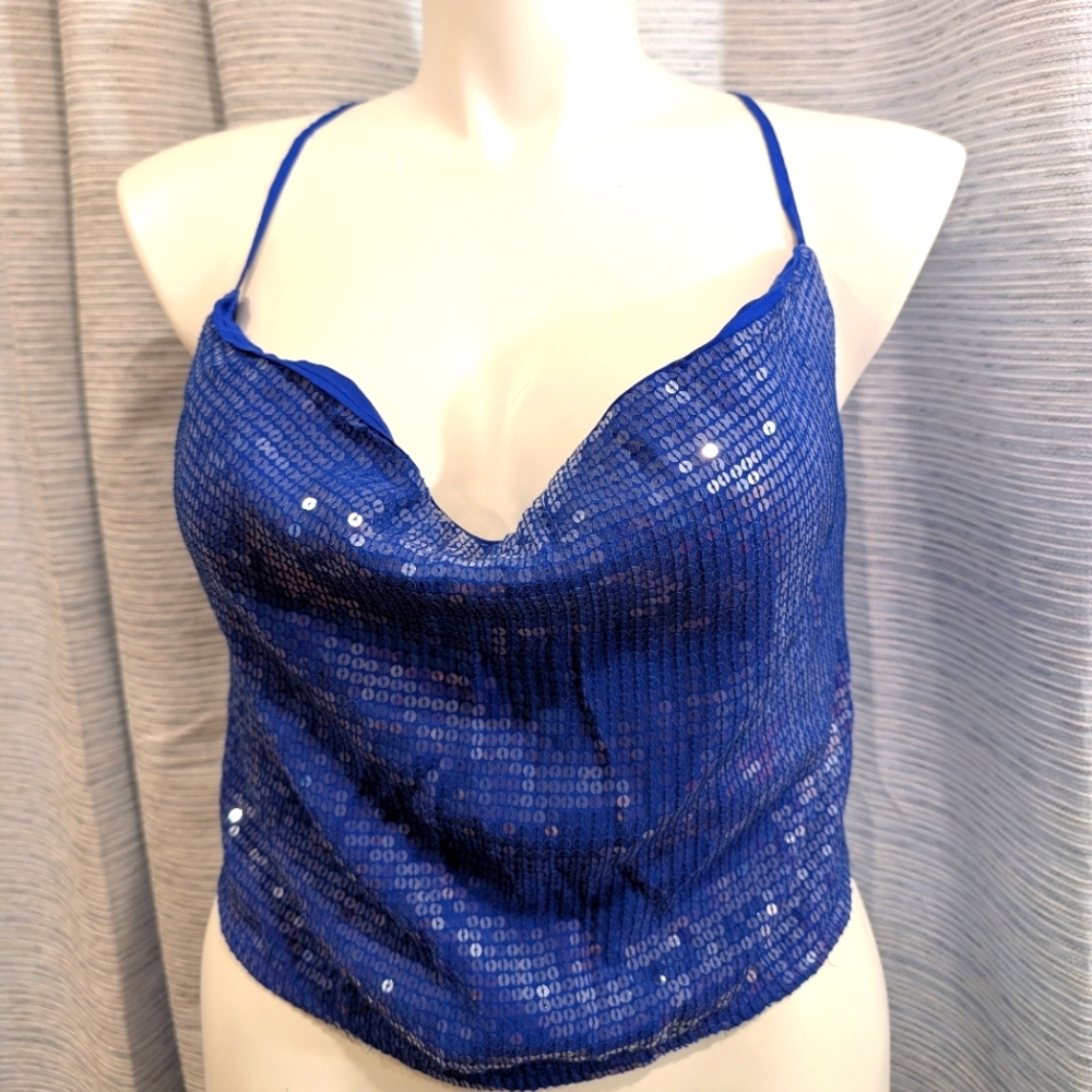 Sapphire Blue Sequined Top - Size L